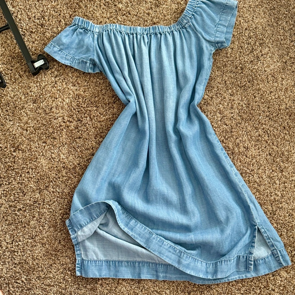 CLOTH & STONE DRESS OFF THE SHOULDER CHAMBRAY DENIM LOOK BLUE SIZE XS
